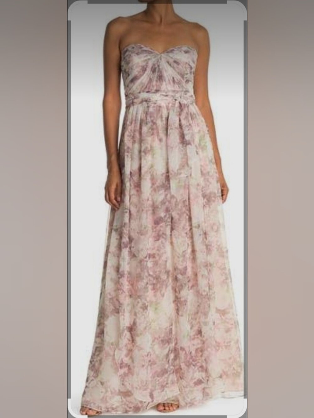 Jenny Yoo Nyla Blush Floral Strapless Chiffon Maxi Dress